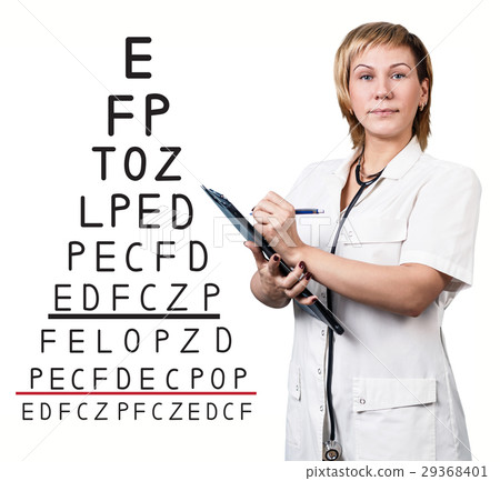 Female doctor near eyesight test chart Female doctor near eyesight test chart 29368401