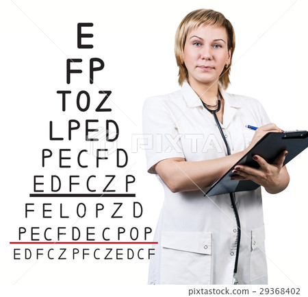 Female doctor near eyesight test chart Female doctor near eyesight test chart 29368402