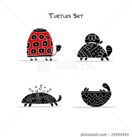 Funny turtles set, sketch for your design Funny turtles set, sketch for your design 29368483