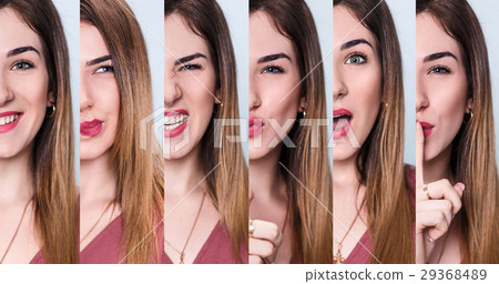 Set of young woman with different expressions. Set of young woman with different expressions. 29368489
