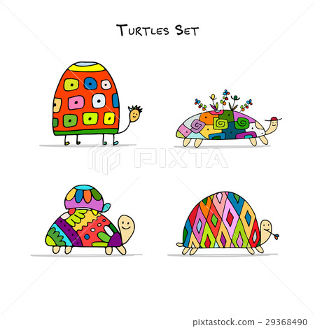 Funny turtles set, sketch for your design Funny turtles set, sketch for your design 29368490