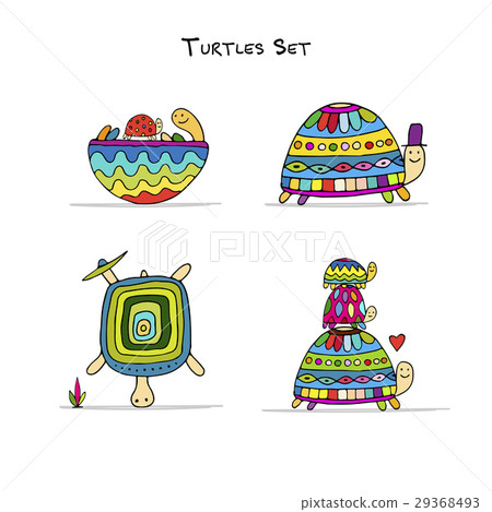 Funny turtles set, sketch for your design Funny turtles set, sketch for your design 29368493