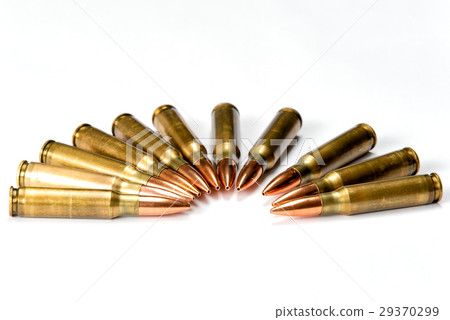 Group several rifle cartridges with reflections 29370299