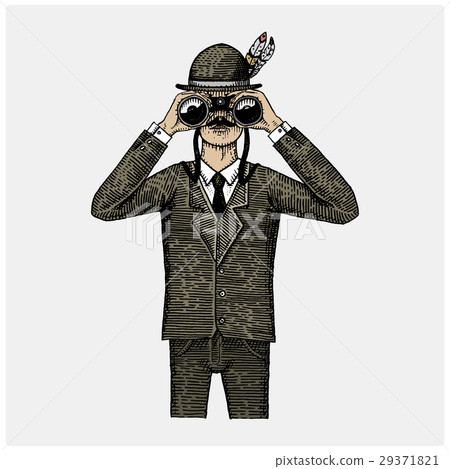 Man in costume looking through the binoculars Man in costume looking through the binoculars 29371821