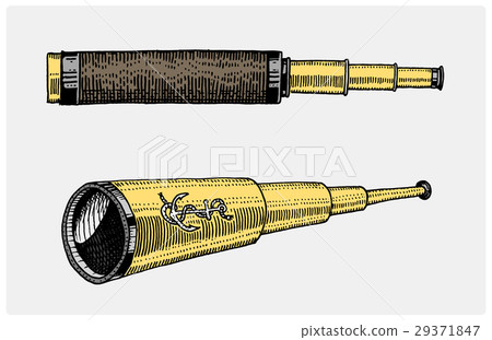 Astronomical telescope, vintage, engraved hand 29371847