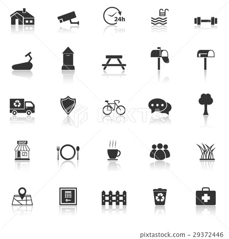 Village icons with reflect on white background 29372446