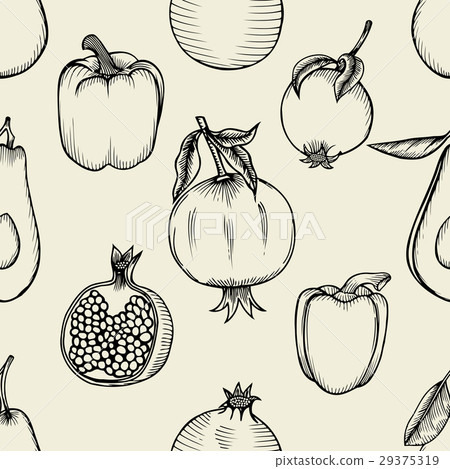 Vector seamless pattern of sketched fruit 29375319