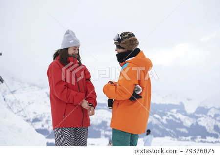 Ski resort Couple preparation 29376075