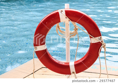 Close up of red life ring at the pool 29377487
