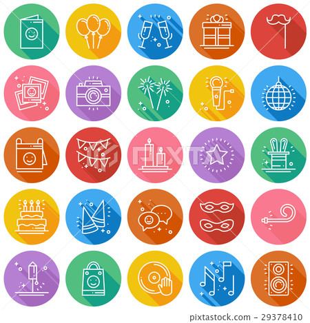 Party celebration thin line icons set. Birthday 29378410