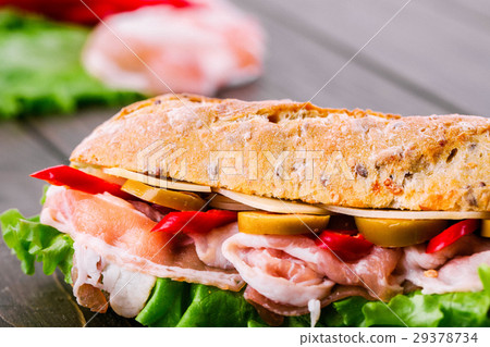 Sandwich made of wholemeal bread, olives, Sandwich made of wholemeal bread, olives, 29378734