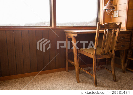 Window desk and chair Wooden antique lamp 29381484