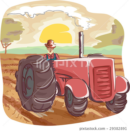 Man Farmer Tractor Field Man Farmer Tractor Field 29382891