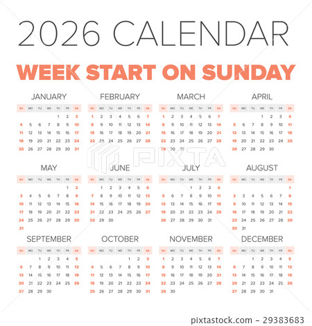 Simple 2026 year calendar - 스톡일러스트 [29383683] - PIXTA