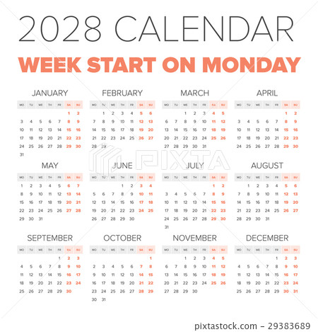 Simple 2028 year calendar - Stock Illustration [29383689] - PIXTA