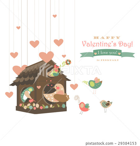 Birds in love and bird house 29384153