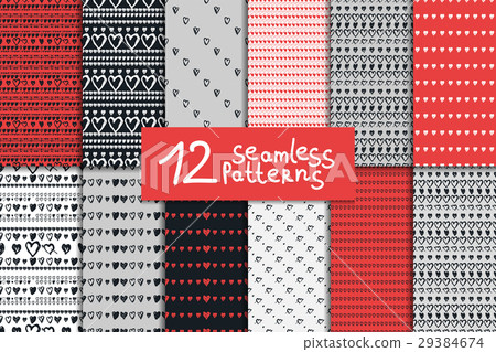 Doodle seamless pattern set with hearts Doodle seamless pattern set with hearts 29384674