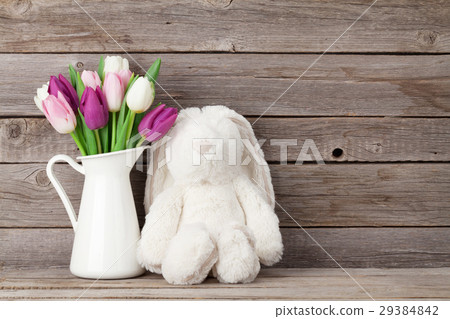 Colorful tulips and rabbit. Easter card Colorful tulips and rabbit. Easter card 29384842