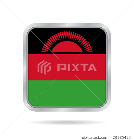 Flag of Malawi. Shiny metallic gray square button. Flag of Malawi. Shiny metallic gray square button. 29385433