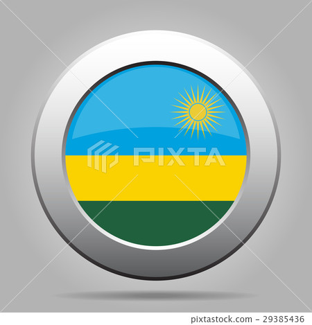 Flag of Rwanda. Shiny metal gray round button. Flag of Rwanda. Shiny metal gray round button. 29385436