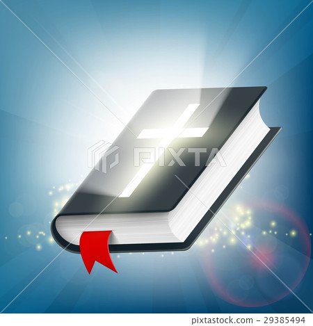 Holy Bible on the background of light rays. Symbol of religion. 29385494