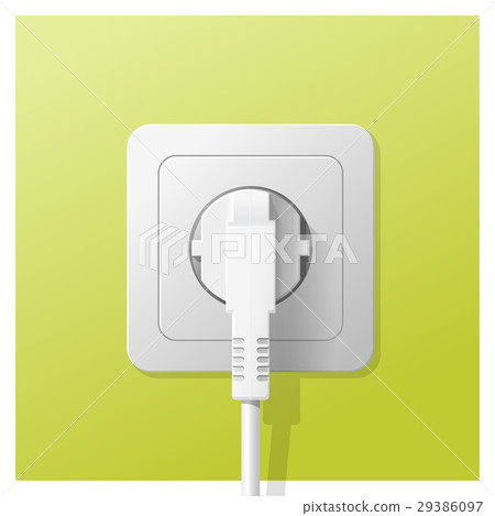 Electric plug and socket on green wall background - Stock Illustration ...