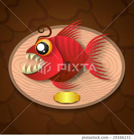 Fish trophy hanging on the board. 29386231