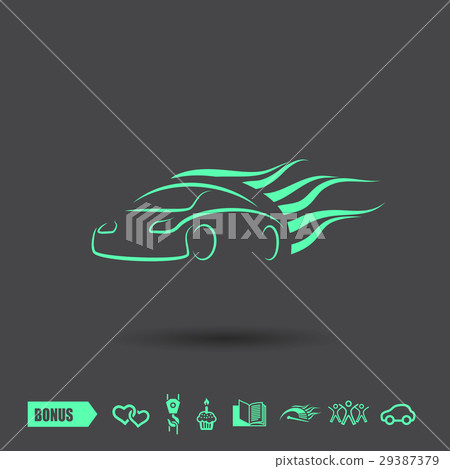 Pictograph of car . Green neon color Pictograph of car . Green neon color 29387379