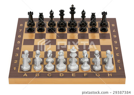 Chess board with figures, top view. 3D rendering 29387384