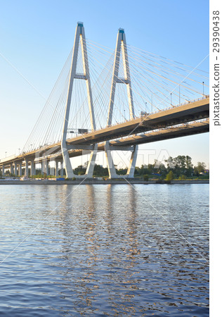 Cable stayed bridge and Neva river. 29390438