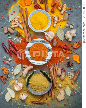 Various of spices and herbs in ceramic bowl. Various of spices and herbs in ceramic bowl. 29391038