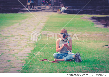 Tourists in Phimai Historical Park. 29399657