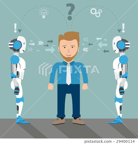 Cartoon Businessman 2 Robots Problem Solution Cartoon Businessman 2 Robots Problem Solution 29400114