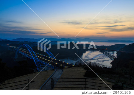 Dawn of Saikai Bridge and sunrise From the hilltop of Saikai from the observatory Dawn of Saikai Bridge and sunrise From the hilltop of Saikai from the observatory 29401166