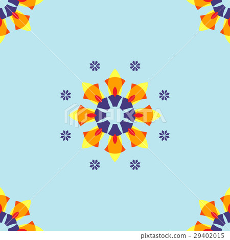 SMALL ORANGE FLORA ON BLUE BACKGROUND 29402015