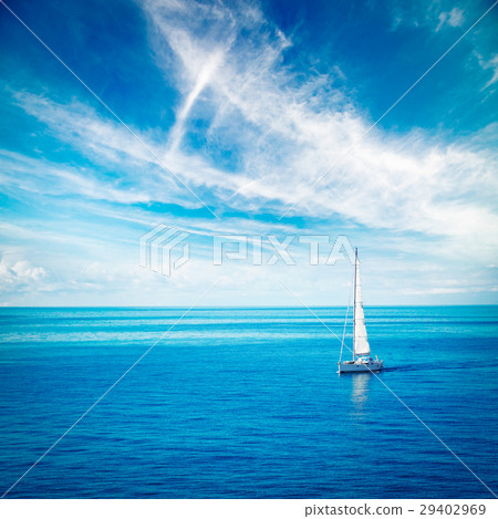 White Yacht Sailing in Blue Sea White Yacht Sailing in Blue Sea 29402969
