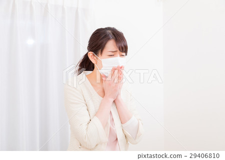 Cough throat cold mask negative image poor physical condition female portrait 20's 30's Cough throat cold mask negative image poor physical condition female portrait 20's 30's 29406810