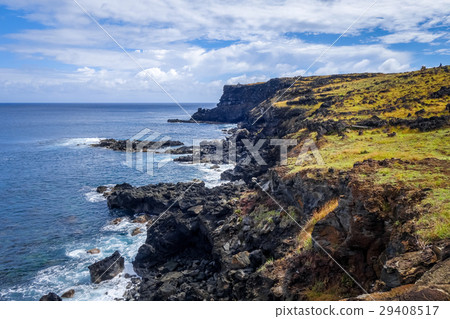 Easter island cliffs and pacific ocean landscape 29408517