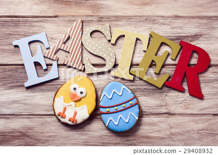 word easter and cookies as easter egg and chick 29408932