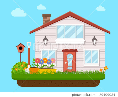 house backyard with garden flower house backyard with garden flower 29409084