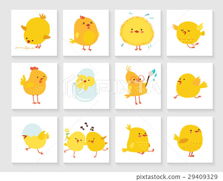 Set of easter greeting card for kids with chick Set of easter greeting card for kids with chick 29409329