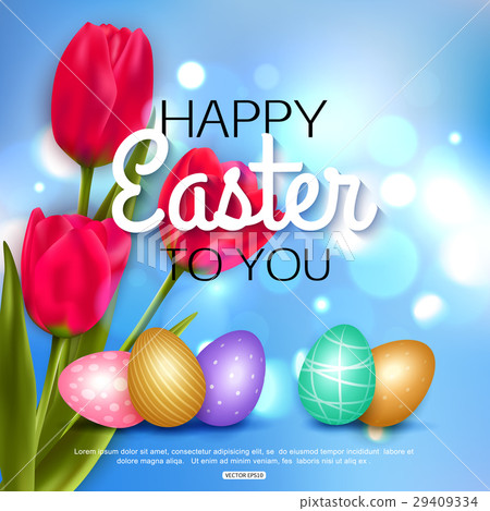 Happy Easter background with red tulips eggs 29409334