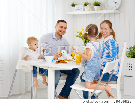 Happy family  at breakfast 29409922