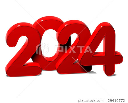 3D Red New Year 2024 on white background 3D Red New Year 2024 on white background 29410772
