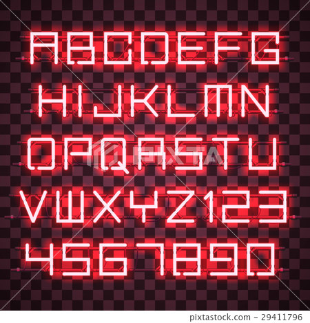 Glowing Red Neon Alphabet. 29411796