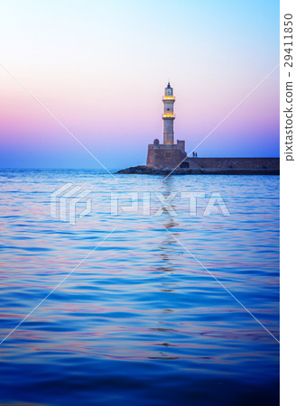 lighthouse of Chania at pink sunset, Crete lighthouse of Chania at pink sunset, Crete 29411850