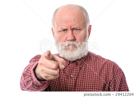 Senior man points the index finger to camera 29412204