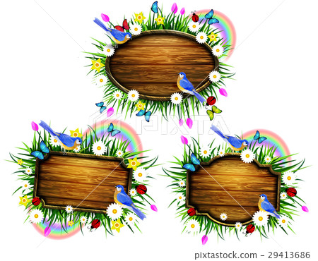 wooden board on a llawn 29413686