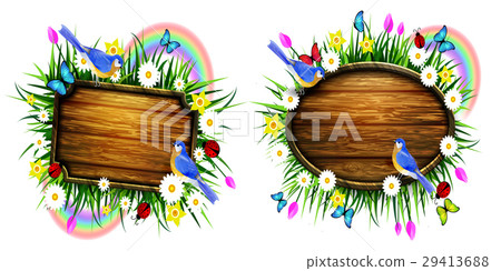 wooden board on a llawn 29413688