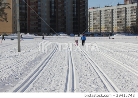 Young girl skiing on ski track 30354 Young girl skiing on ski track 30354 29413748